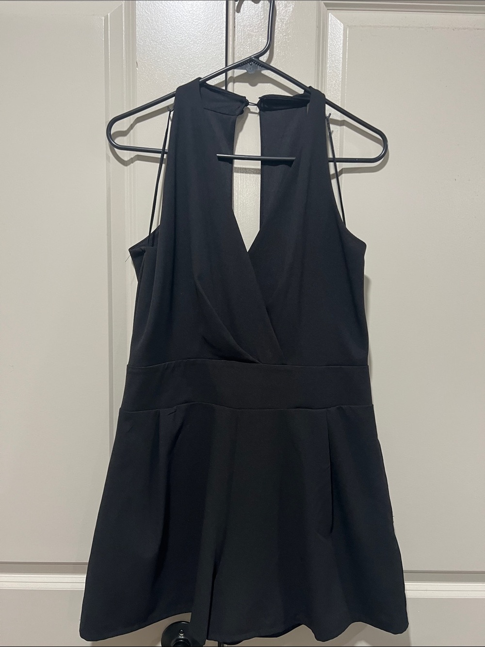 HYFVE Black Sleeveless V-Neck Romper with pockets